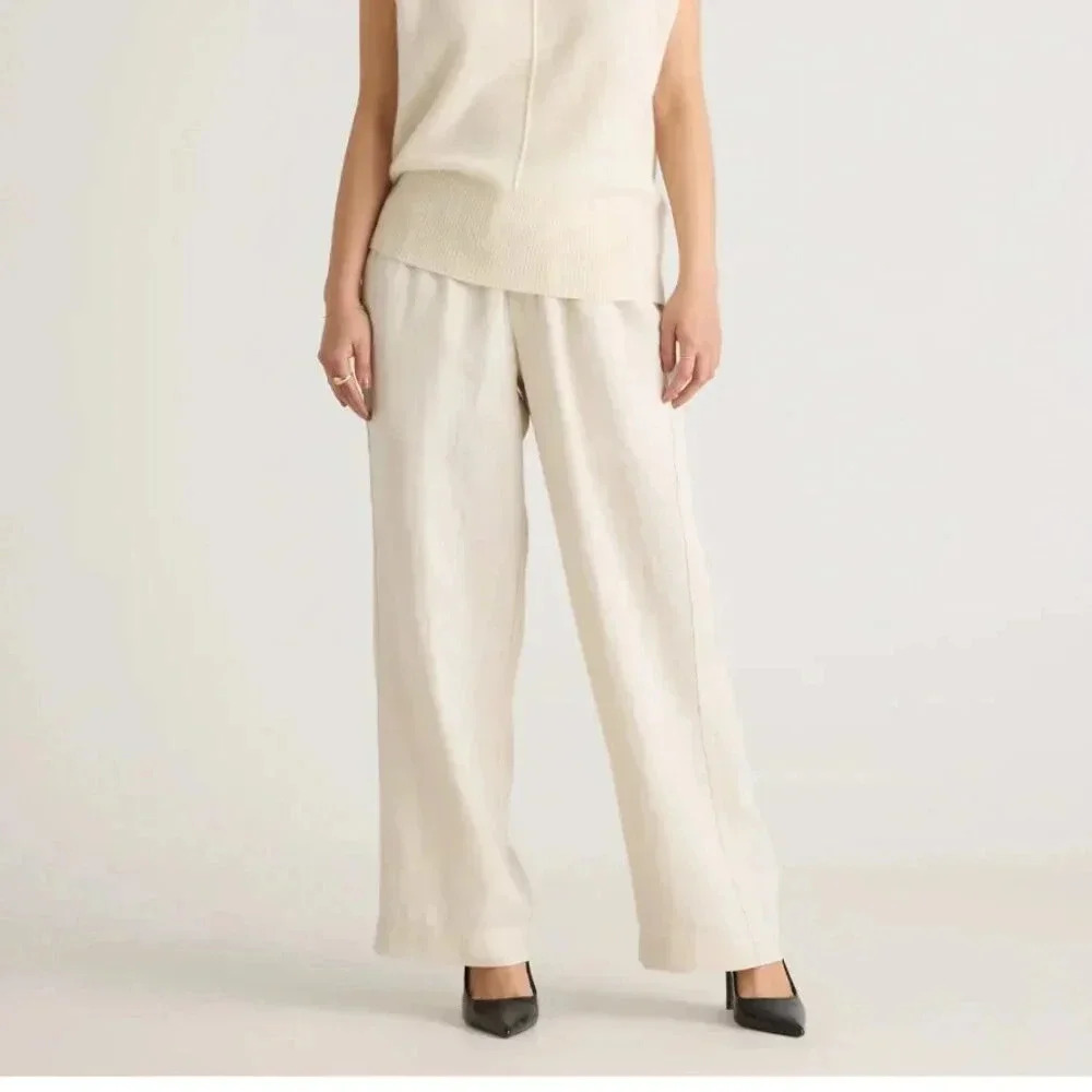 Quince Wide-Leg Linen Blend Pants in Cream